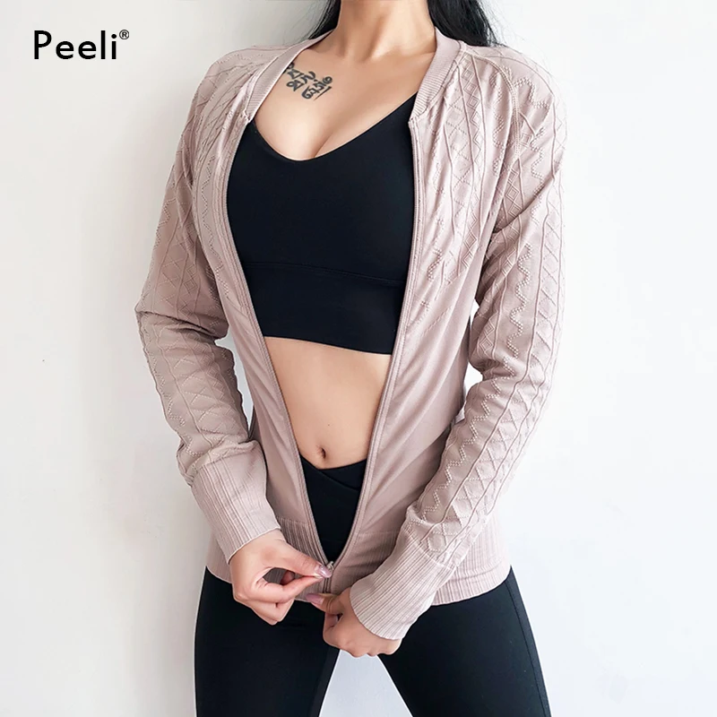 Зимние Топы Peeli с длинным рукавом для йоги, женская одежда для фитнеса, куртка на молнии для бега, спортивная одежда для женщин, топы для спортзала, спортивная одежда для тренировок