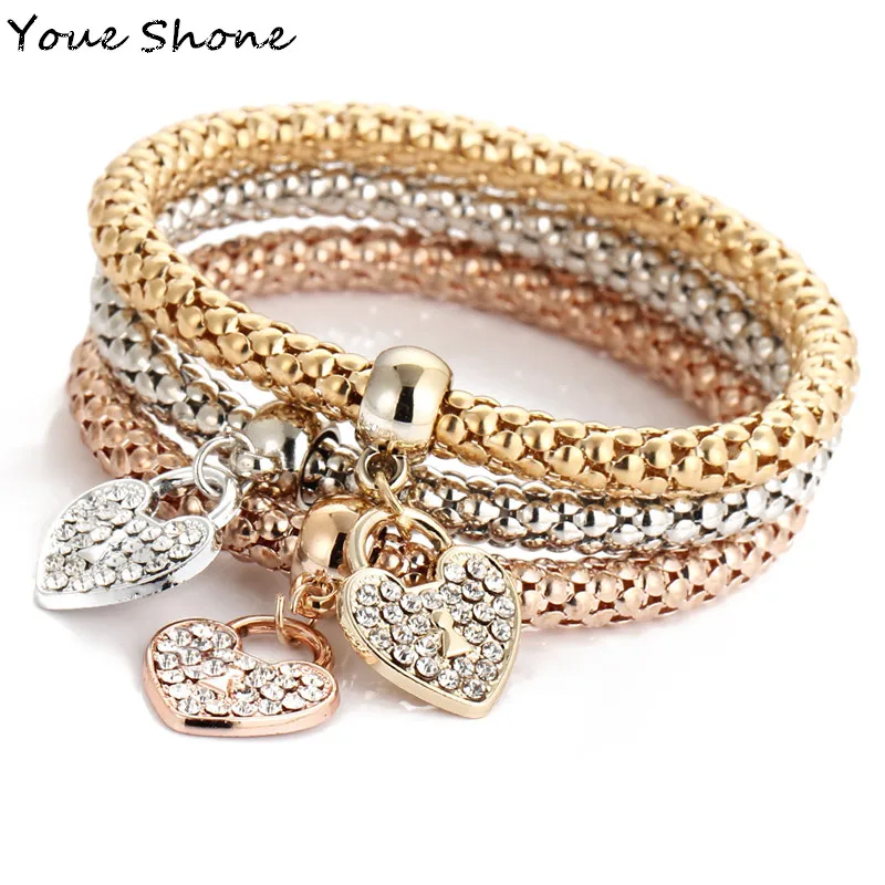 Новые женские браслеты серебряного цвета из трех частей эластичный браслет в