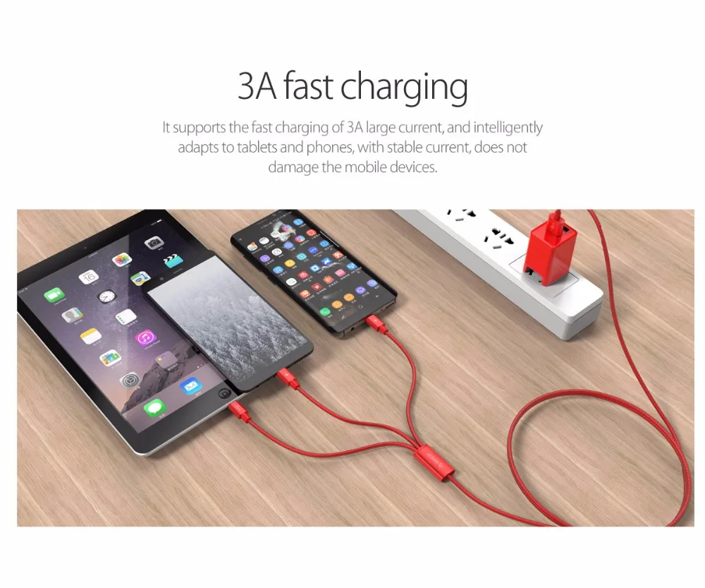 ORICO 3 в 1 USB кабель для iPhone X 8 7 6 Plus Кабель для быстрой зарядки для type-c Micro USB Android Мобильный кабель для зарядки телефона черный