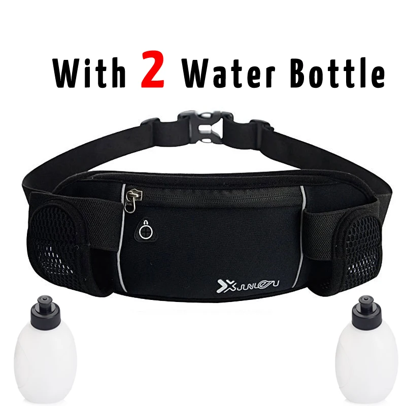 Black with 2 bottle Женские и мужские поясные сумки для бега, женские водонепроницаемые поясные сумки для мобильного телефона, женские черные и зеленые нейлоновые две бутылки для воды, Фанни-пакеты 527 - Цвет: Black with 2 bottle