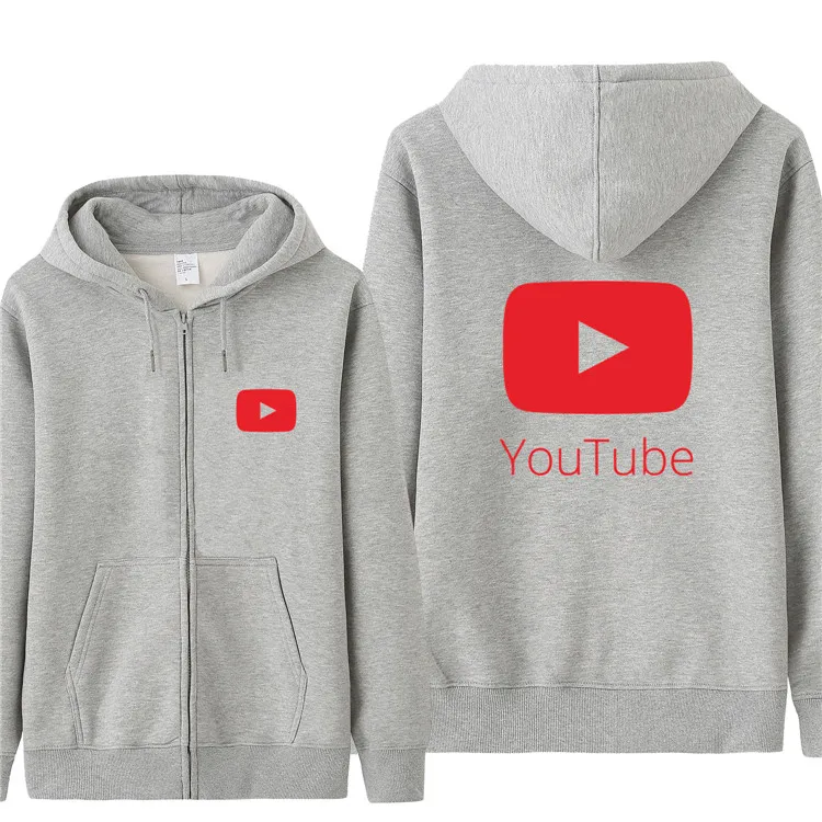 Осень смешной YouTube Логотип печатных толстовки для мужчин вы трубки флис на молнии толстовка хлопок мужчин куртка и пальто - Цвет: As picture