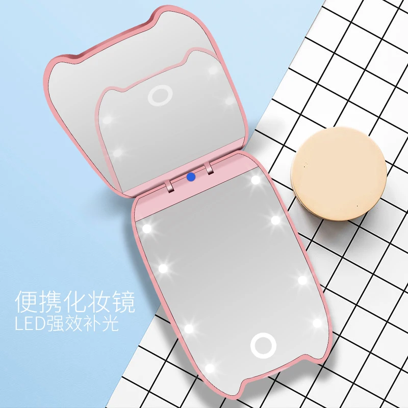 Мини милое мультяшное светодиодное зеркало для макияжа с подсветкой 8