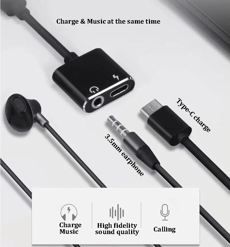 Male Type-C to Female 3.5mm Aux Earphone Audio Adapter Converter Charge Adpater for Xiaomi 6 Huawei Mate 10 | Мобильные телефоны и