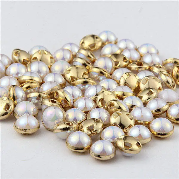 gold and white 50 шт 8 мм круглые пуговицы для шитья жемчужные пуговицы для Аксессуары для шитья одежды одежда Скрапбукинг Одежда DIY Инструменты для одежды - Цвет: gold and white