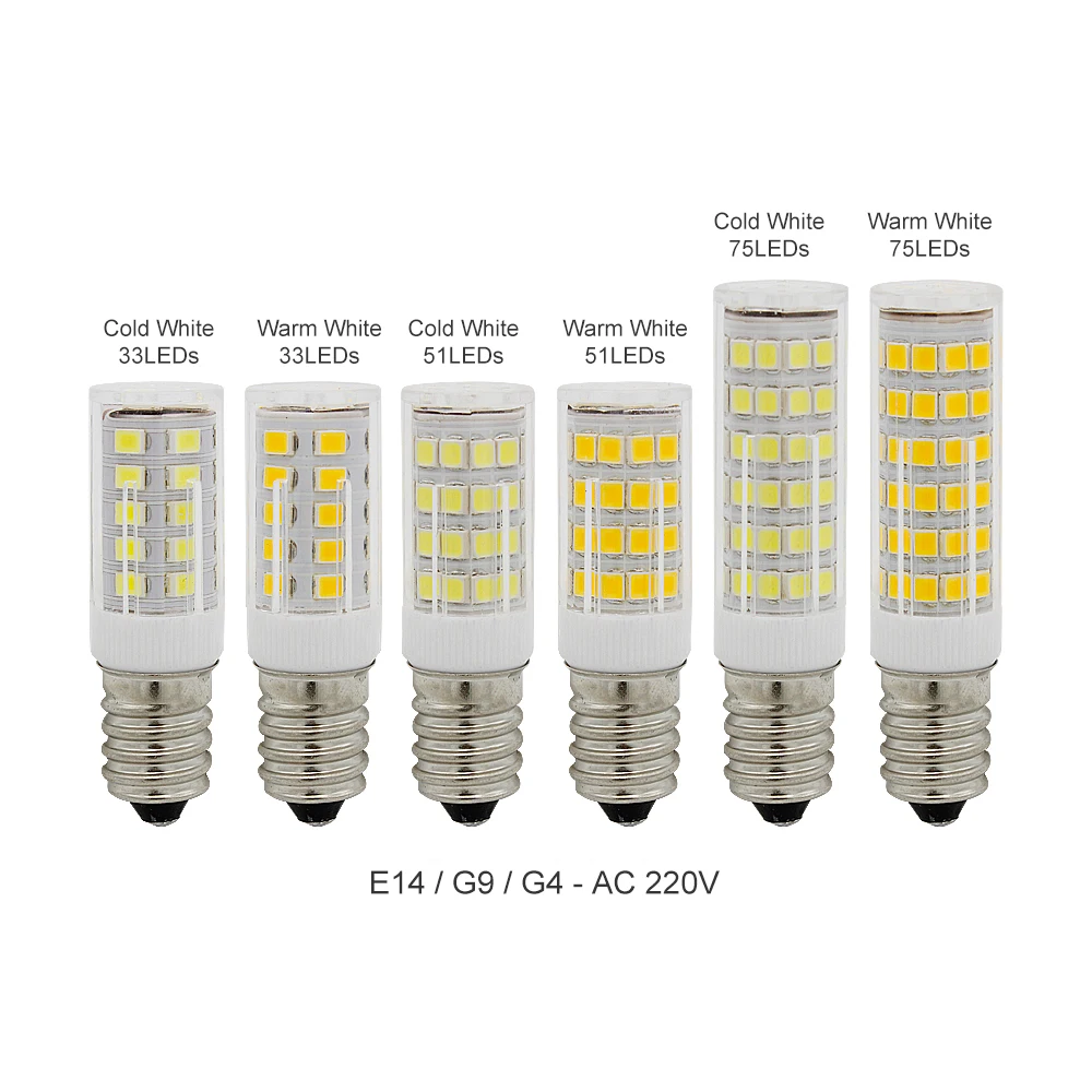 1 шт. E14 G4 G9 LED SMD 2835 без мерцания AC 220 В 33 светодиода 51 светодиод 75 светодиодов лампа