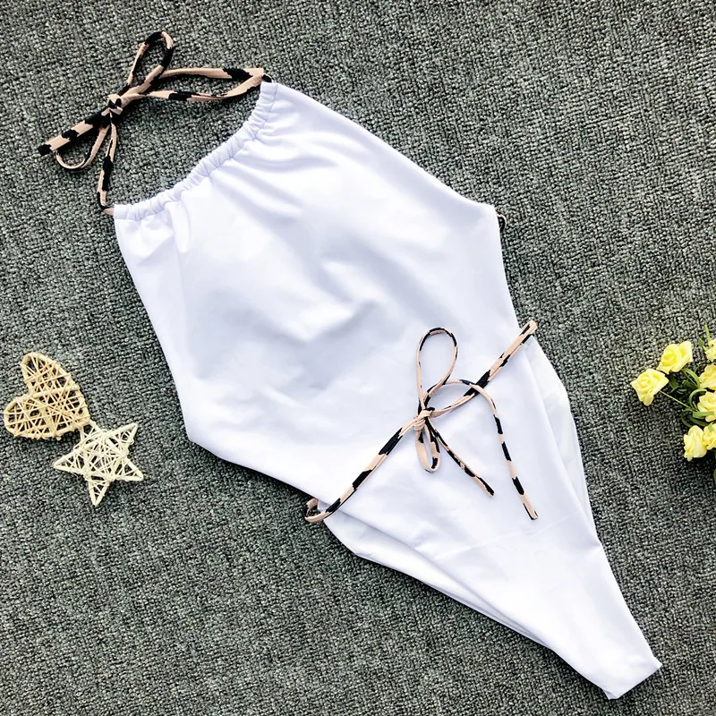 Бразильское леопардовое бикини стринги монокини купальник пуш ап с лямкой на шее