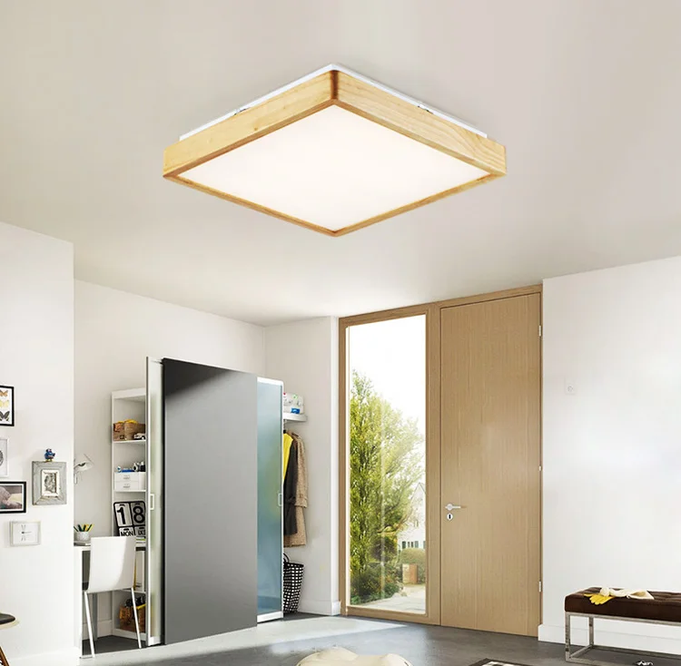 Квадратная Деревянная потолочная лампа светодиодный светильник с зернистой