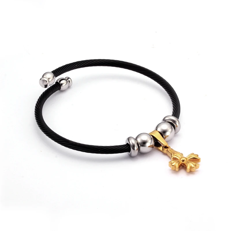 Черные женские спортивные браслеты из нержавеющей стали с открытой манжеткой