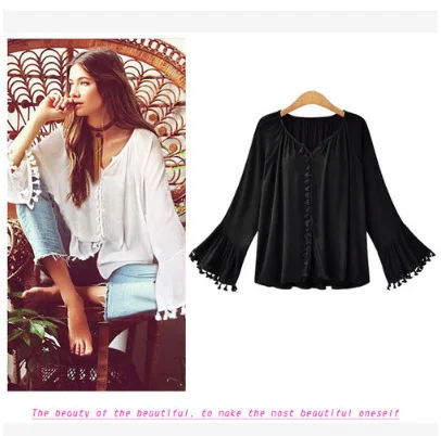 Ruoru новинка европейский стиль женская рубашка с расклешенными рукавами