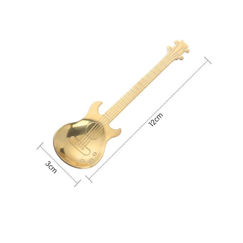 gold guitar Нержавеющая сталь гитара десертная кофейная ложка кофе совок розовое золото черные столовые приборы чайные ложки, кофейные аксессуары чайная ложка - Цвет: gold guitar