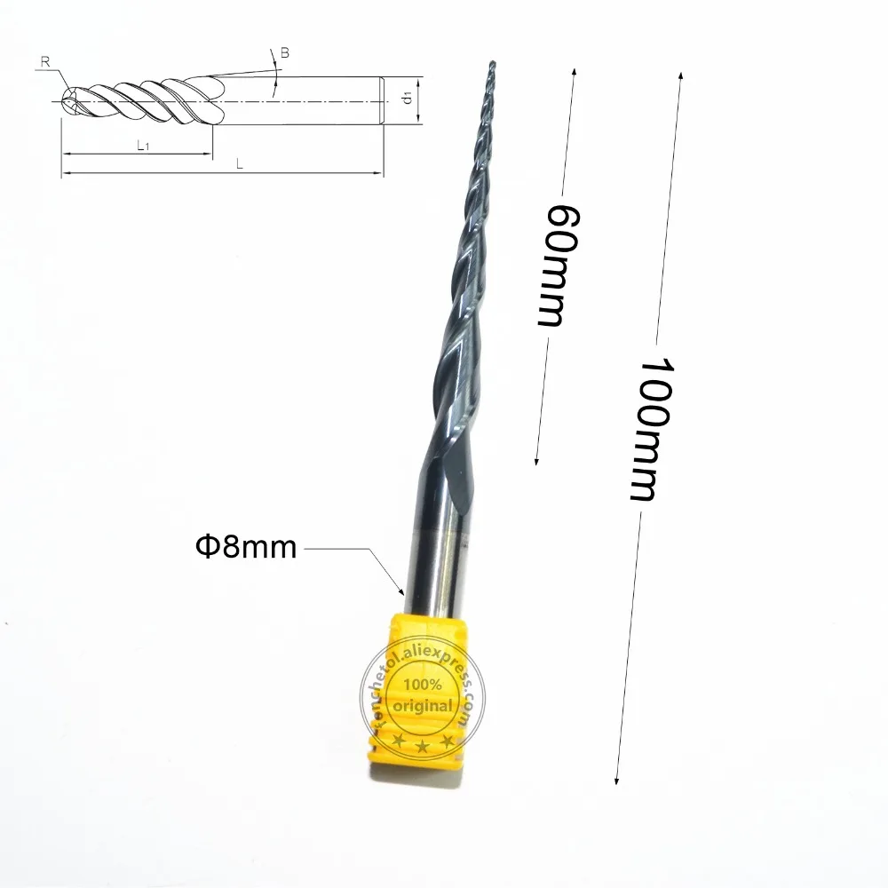 Бесплатная shipping 1PCS HRC55 карбид вольфрама 8 мм TiALN покрытием конус фреза