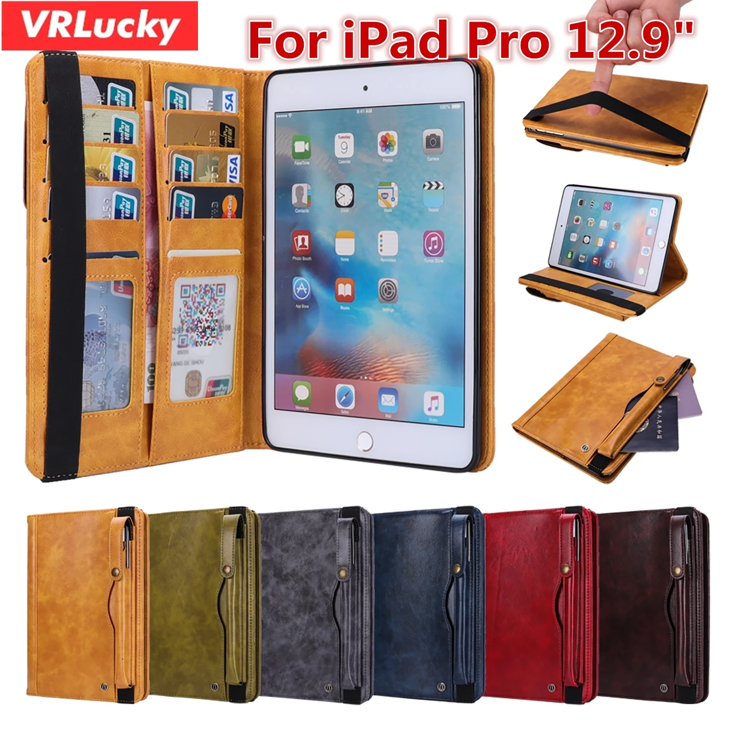 VRLucky Чехол для iPad Pro 12 9 дюйма роскошный бизнес стиль с карандашом отделением карты