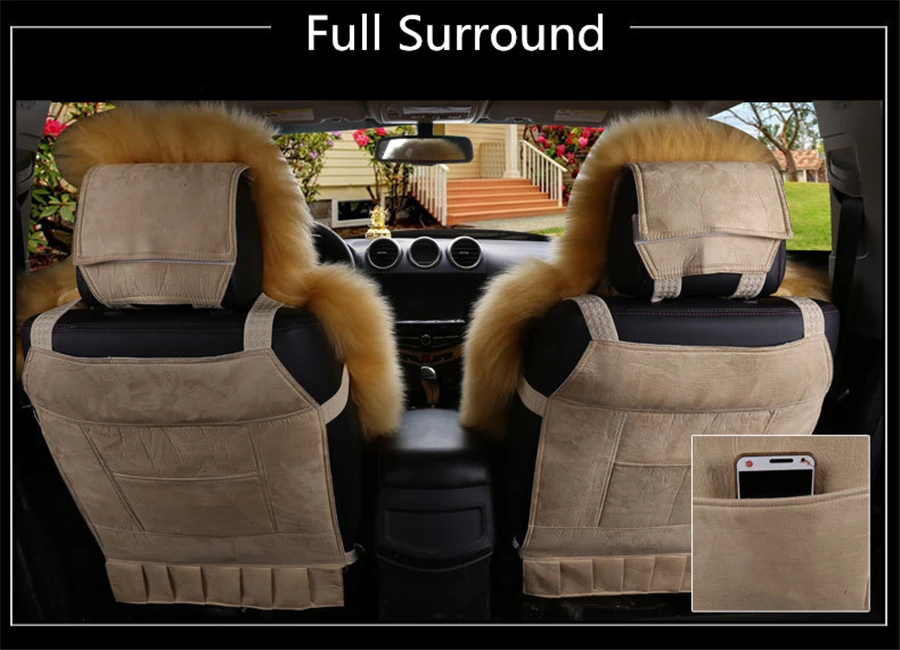

100% Australian Pure Natural Fur Seat Cover, Sheepskin Winter Car Cushion Front Vehicle Seat Cover 1 Pair
