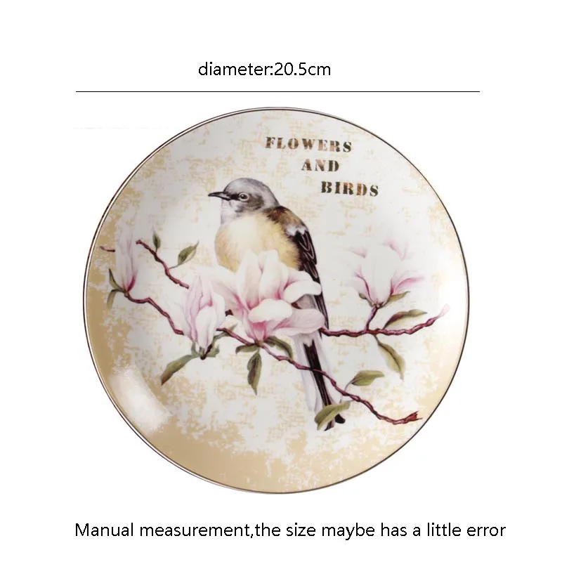 Керамическая тарелка в пасторальном стиле с ручной росписью птицы настенное