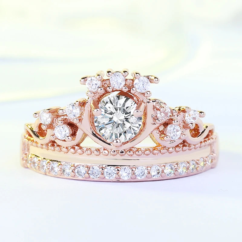 Vecalon 2 colors Hot sale Crown Jewelry Women ring AAAAA Cubic Zirconia Rose Gold color Party wedding Band for women Gift | Украшения и