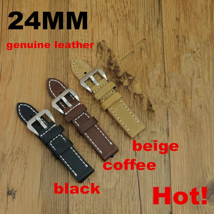 Wholesale 10PCS / lot 24MM handmade genuine cow leather Watch band watch strap 4 colors available -WBG019
