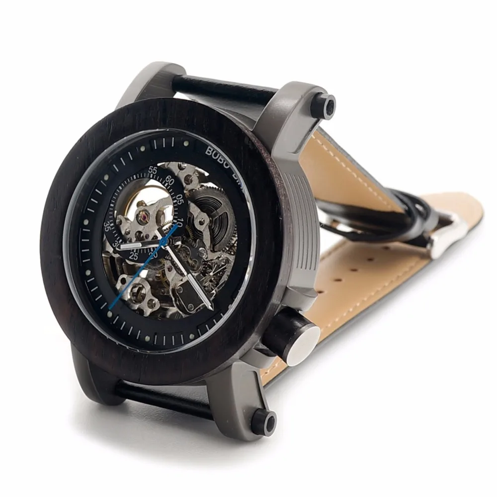 

BOBO BIRD Automatic Self-Wind Mechanical Men Wooden Watch Leather Strap Luxury Uomo Orologio Can Dropshipping Cf-K10 K11 K14