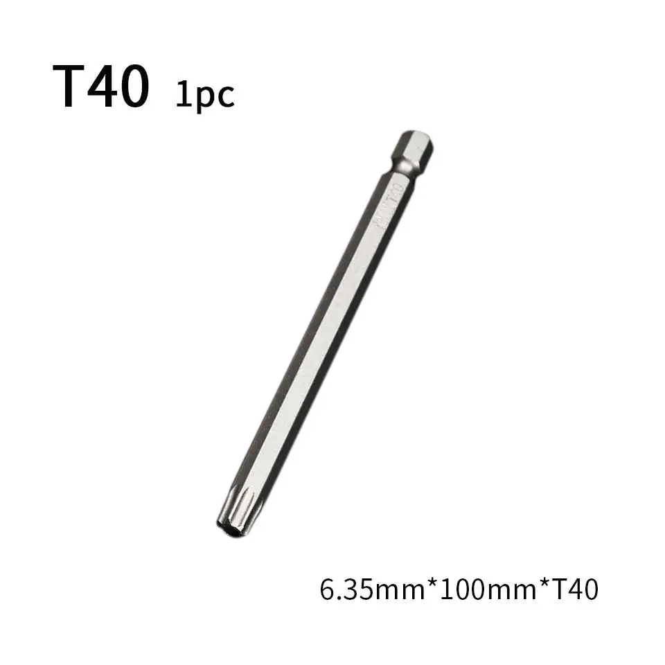 T40 1PC 100 мм Шестигранная Отвертка 1/" хвостовик с отверстиями T6-T40 сверло Шестигранная Torx электрическая отвертка с магнитным наконечником Набор бит Chave De Fenda - Цвет: T40 1PC