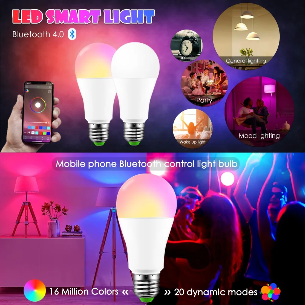 

2019 New Wireless Bluetooth 4.0 Smart Lighting Lamp 10W LED Magic RGBW Home Light Bulb E27 Color Change Dimmable IOS /Android