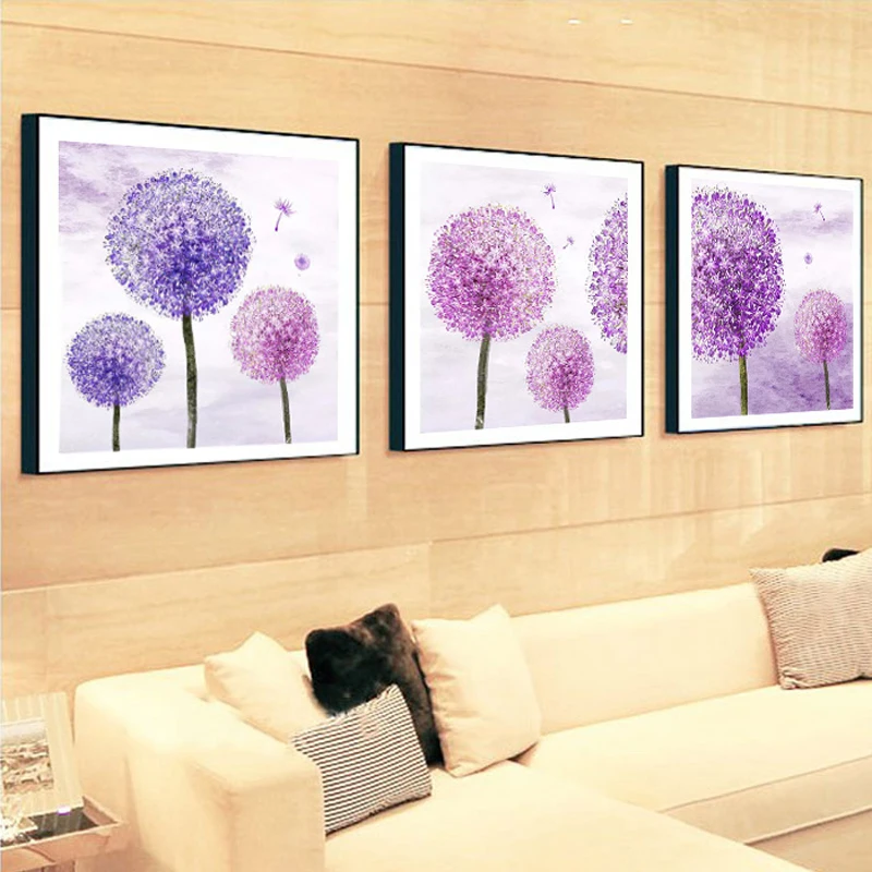 Алмазная живопись AB Мягкий Холст фиолетовые цветы Триптих наборы для вышивки