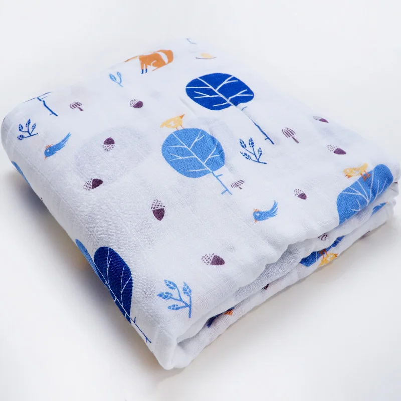 Blue fox tree Одеяла для новорожденных пеленание детское банное полотенце детское обертывание муслин пеленки мультфильм постельные принадлежности, рисунок с животными набор коляска Детские аксессуары - Цвет: Blue fox tree