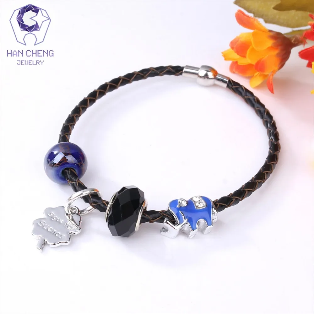 HanCheng Новый Boho Магнитный кожаный браслет с веревкой стразы Хрустальные