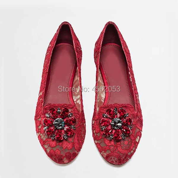 KALMALL/Лидер продаж; scarpe donna; Весенние Свадебные туфли без застежки с украшением в виде драгоценных камней и кружевом; женские туфли на плоской подошве с круглым носком и кристаллами