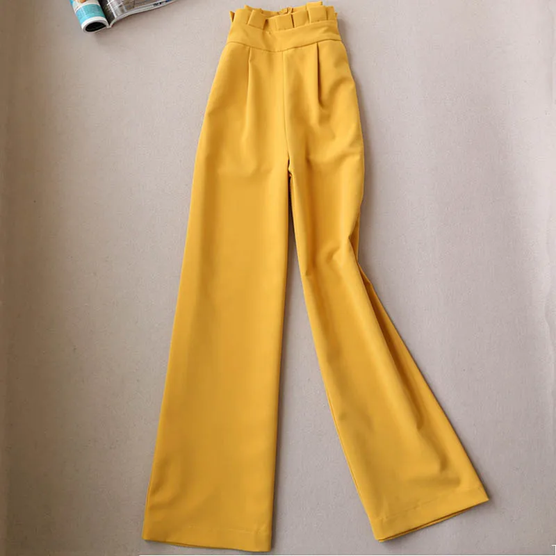 

High Waist office lady high Waist Ruffle Wide Leg Pants Women Elegant OL pants