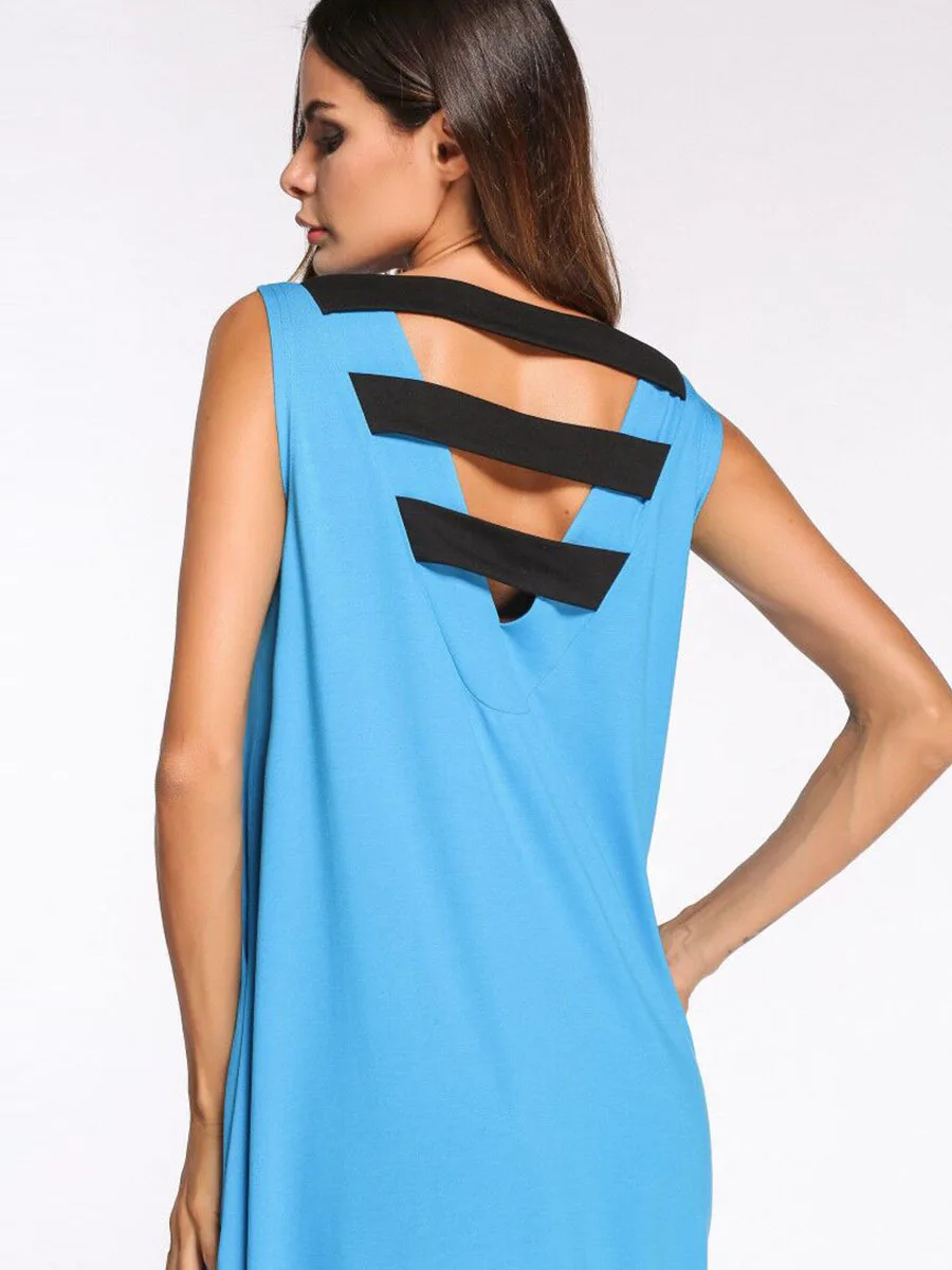 Женское платье длинная ночная рубашка с карманами из хлопка без рукавов|Ночные