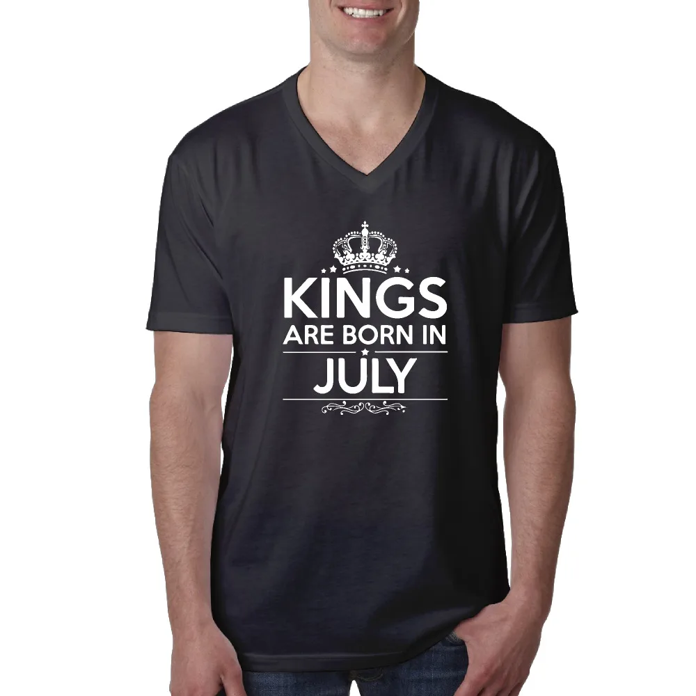 Kings рождаются в июле Письмо печати Футболка мужская высокое качество и v-образным