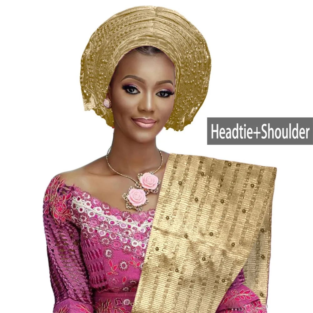 Головной убор Aso oke с бусинами aso нигерийский головной ebi Африканский gele auto