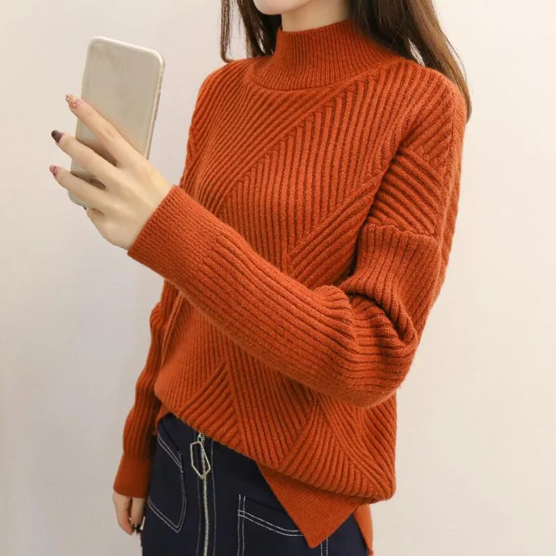 High collar Knit Cashmere Sweater Women Large size Loose Sweaters Spring New 2018 Fashion Warm Bottom Female Slim LY1263 | Женская