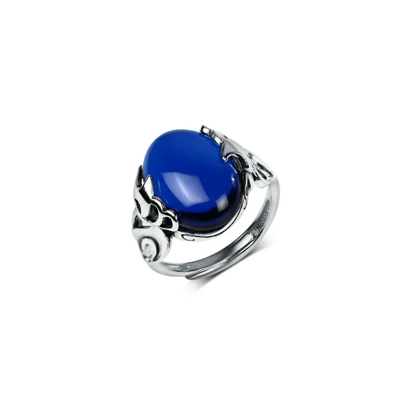 Blue JIASHUNTAI винтажные кольца из стерлингового серебра 925 Ретро тайские серебряные украшения с синим камнем для женщин волны моря - Цвет камня: Blue