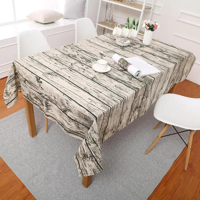 

mylb Vintage European Stlye Popular Table Cloth Linen Rectangular Table Cloth Wooden Grain Dustproof Bar Restaurant fabric