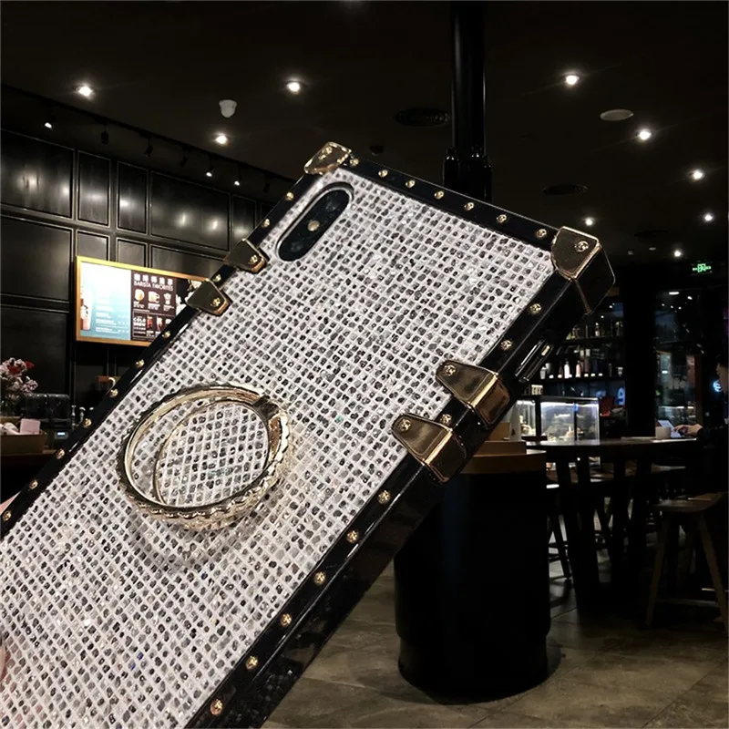 Квадратный металлический чехол подставка для iPhone 12 11 Pro MAX 6 6S 7 8 Plus XS XR X Samsung S20 Ultra S8