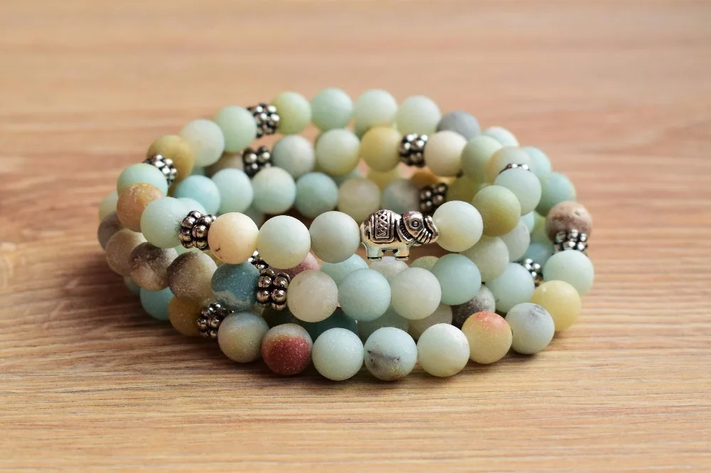 

108 mala beads Amazonite Bracelet elephant mala bracelets Laps Bracelets Amazonite healing meditation Yoga prayer bead bracelet