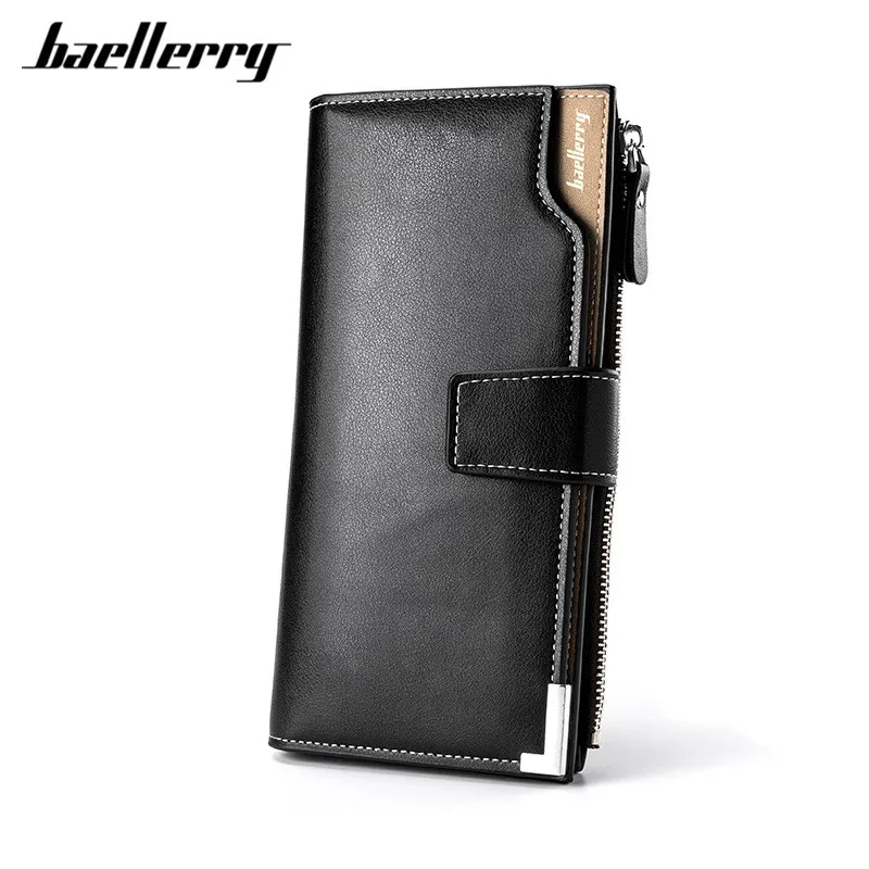 Black Бренд Baellerry, высококачественный кожаный Длинный кошелек, мужской кошелек, мужской клатч на молнии, кошельки, сумка для денег с ВМЕСТИТЕЛЬНЫМ карманом, многофункциональная - Цвет: Black