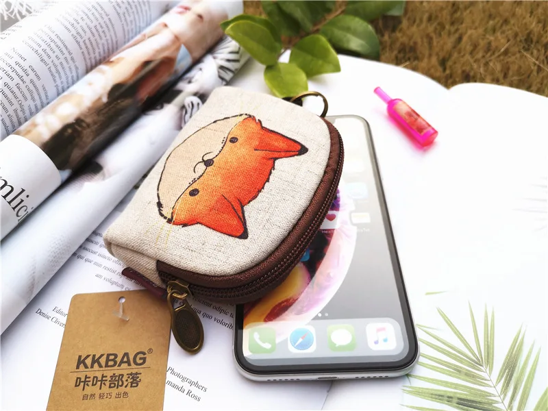Милый короткий кошелек, Женский винтажный холщовый чехол, кошелек для монет, Дамский держатель для карт, клатч, детский мультипликационный Тоторо/лиса/сова, маленькие кошельки для мелочи