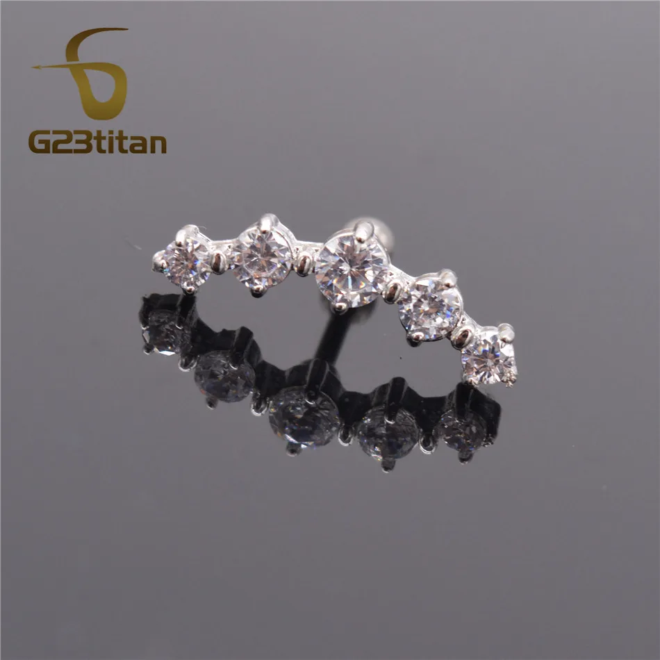 G23titan, модные серьги, хрящевой пирсинг, 5 кристаллов, шпильки, пирсинг серьги-гвоздики, трагус для женщин, ювелирные изделия для тела