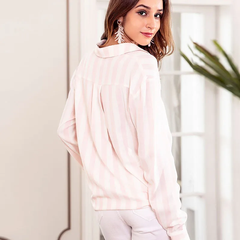 Для женщин Свободные Полосатый Блузка Повседневное рубашка с длинными рукавами