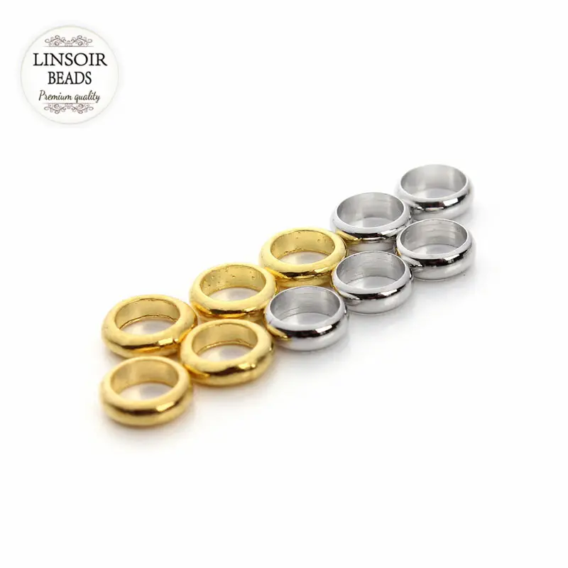 Круглые шарики с отверстием 5 мм золотого/родиевого металла для браслетов