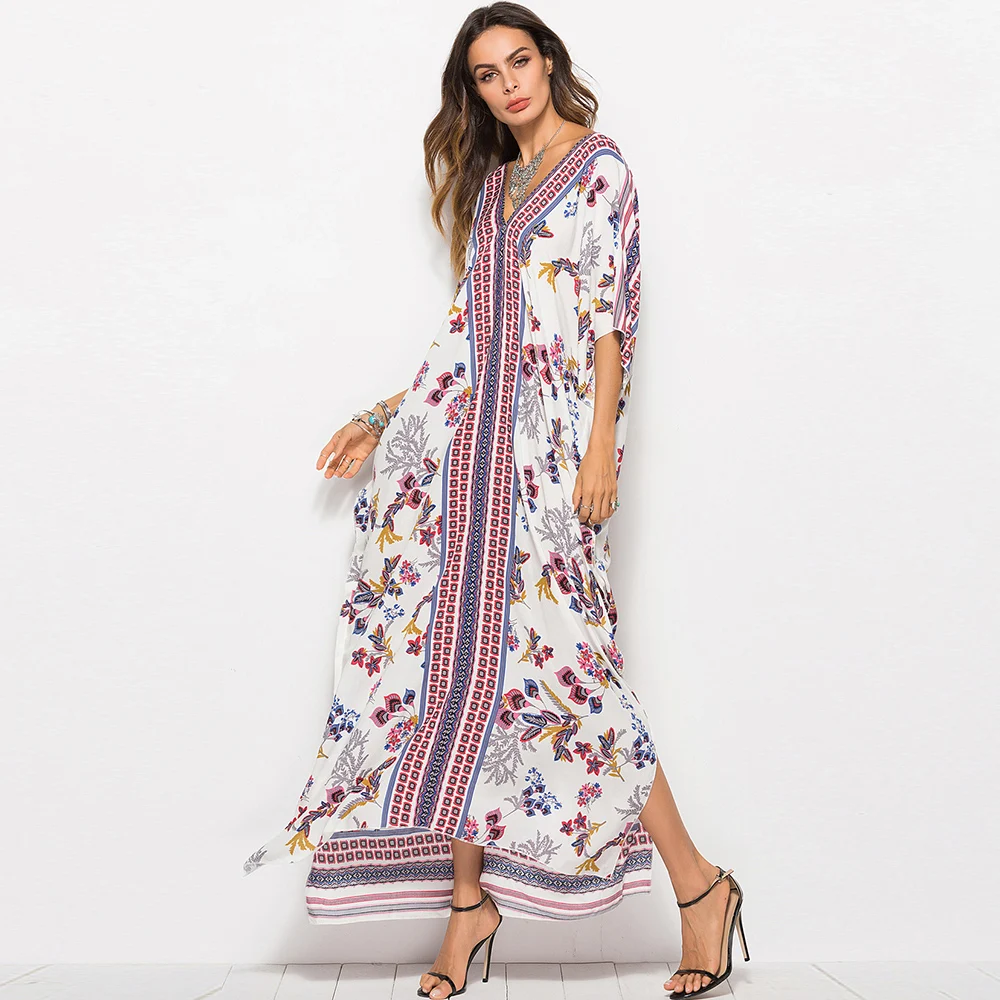Для женщин Макси платья Boho моды Цветочный принт Весна Путешествия пикантные вечерние праздничные летние