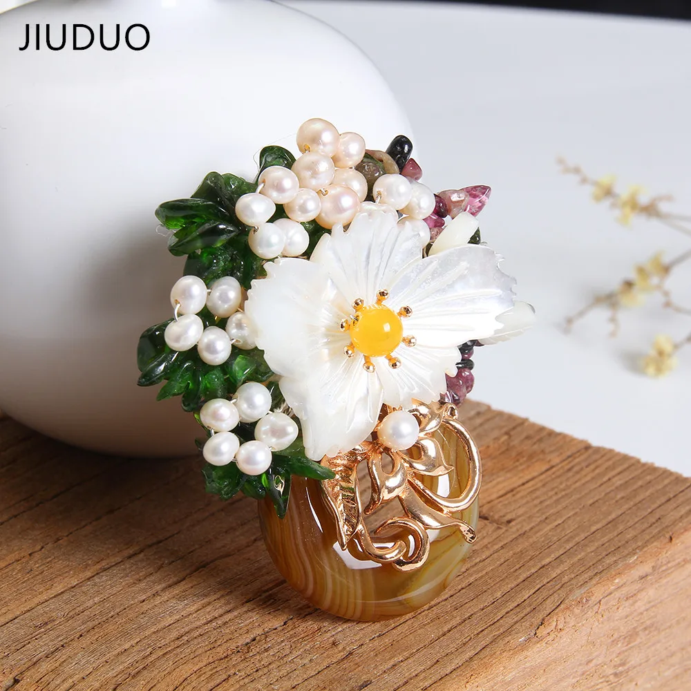 JIUDUO броши с натуральным жемчугом и цветком для женщин 2017 модные из природного