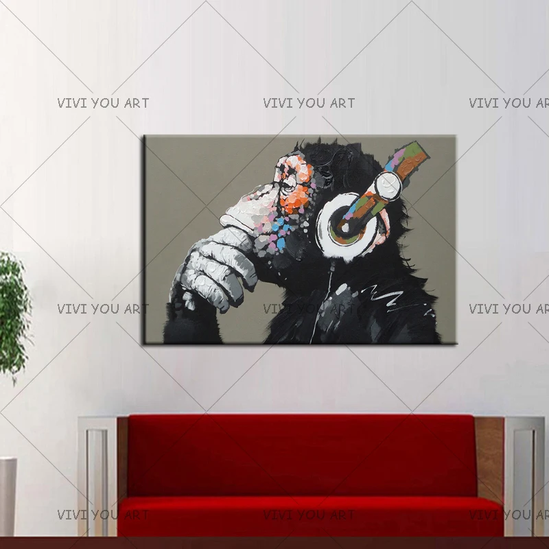 Декоративная живопись маслом обезьяны ручной работы на холсте для гостиной