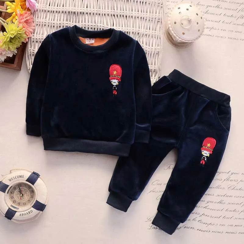 Осень-Зима Одежда для мальчиков костюм теплые бархатные спортивные костюмы дети