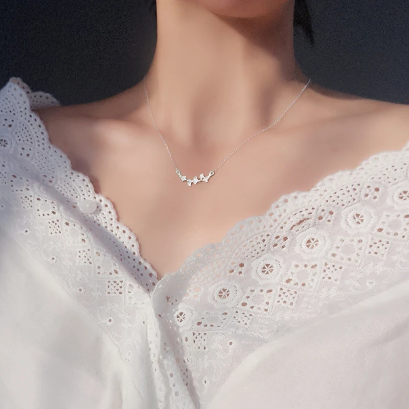 462ZHAO Literature art Branch silver Apricot leaves lovely Leaf S925 Silver necklace Clavicular chain Gift female models | Украшения и