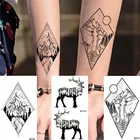 Временная татуировка Baofuli Peak Mountain, поддельные черные татуировки с лосем, наклейки, геометрические, лесные, речные, телесные, татуировки для женщин и мужчин