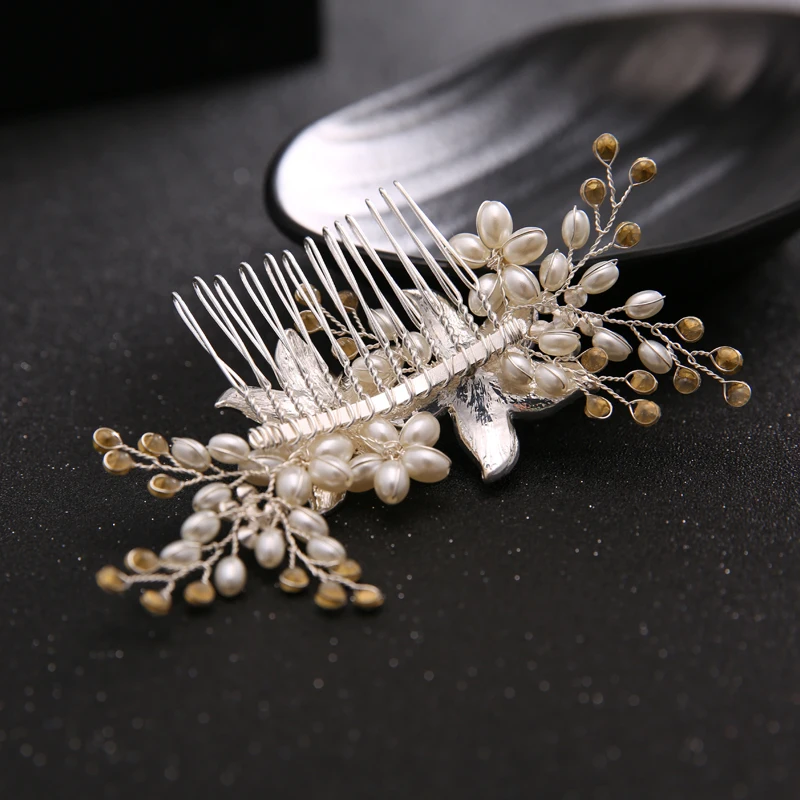 Элегантный ручной работы Винтажный серебряный цвет цветочный свадебный гребень