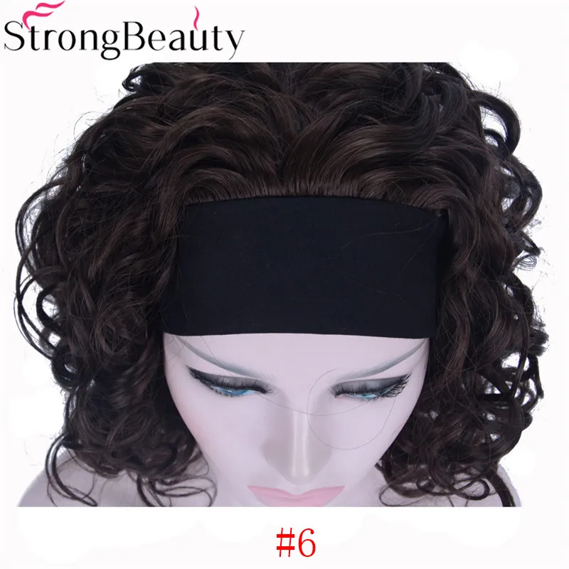 StrongBeauty Короткие вьющиеся синтетические парики с повязкой на голову женские черные/красные/светлые/коричневые парики 3/4 половина парик для женщин