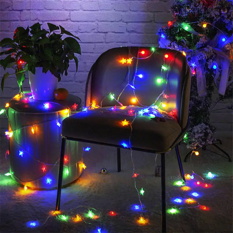 Multi color star 10 м светодиодный светильник-гирлянда со звездами и шариками, штепсельная вилка переменного тока 110 В/220 В, уличная домашняя гирлянда, садовый декор для Рождества, свадьбы, Нового года, вечерние - Испускаемый цвет: Multi color star